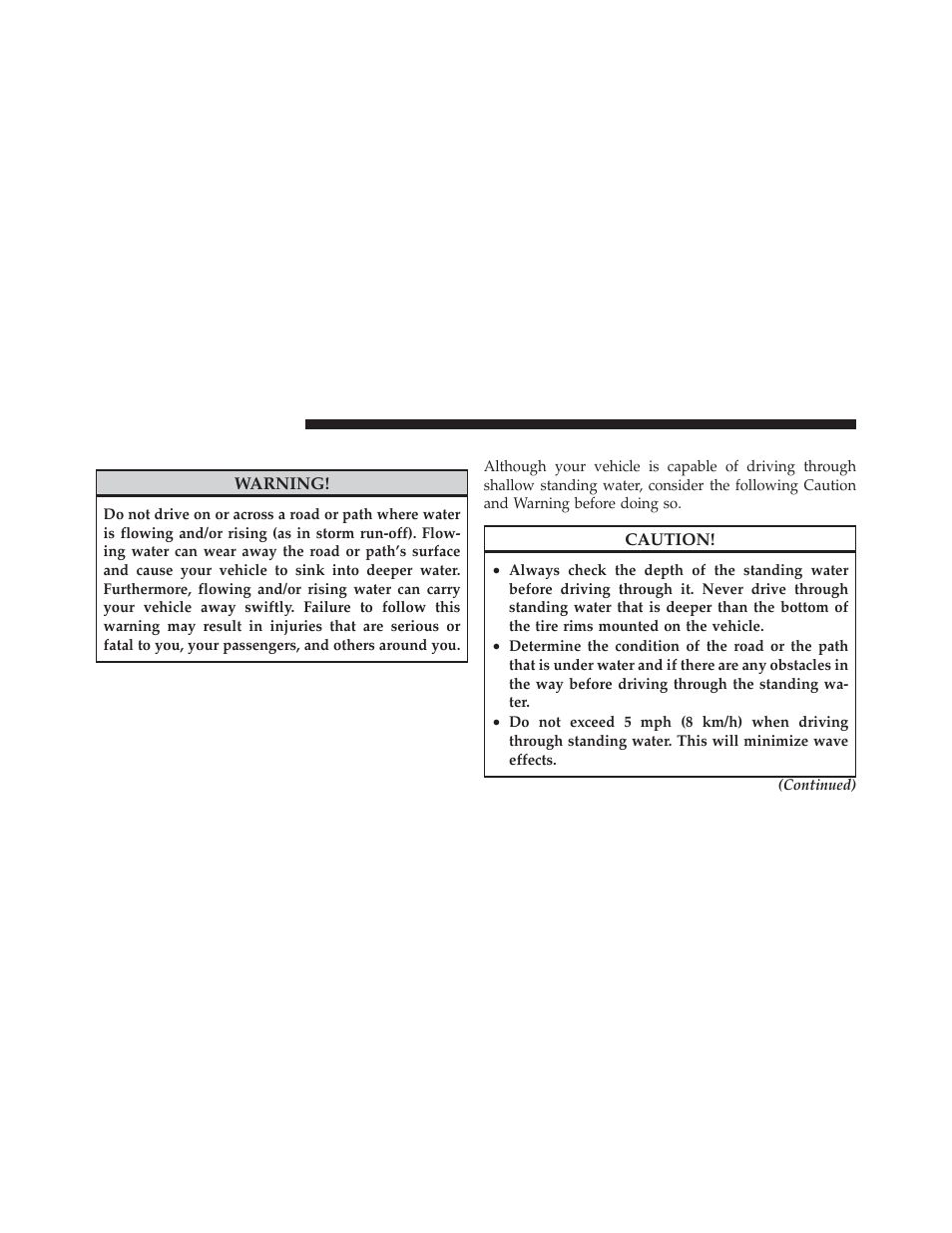 Flowing/rising water, Shallow standing water | Chrysler 2009 PT Cruiser - Owner Manual User Manual | Page 240 / 410