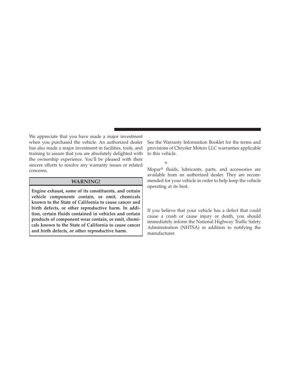 Warranty information (u.s. vehicles only), Mopar parts, Reporting safety defects | In the 50 united states and washington, d.c | Chrysler 2009 PT Cruiser - Owner Manual User Manual | Page 386 / 410
