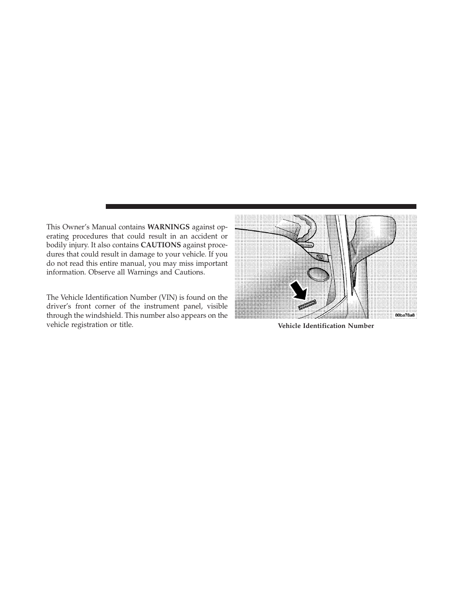 Warnings and cautions, Vehicle identification number | Chrysler 2009 PT Cruiser - Owner Manual User Manual | Page 8 / 410