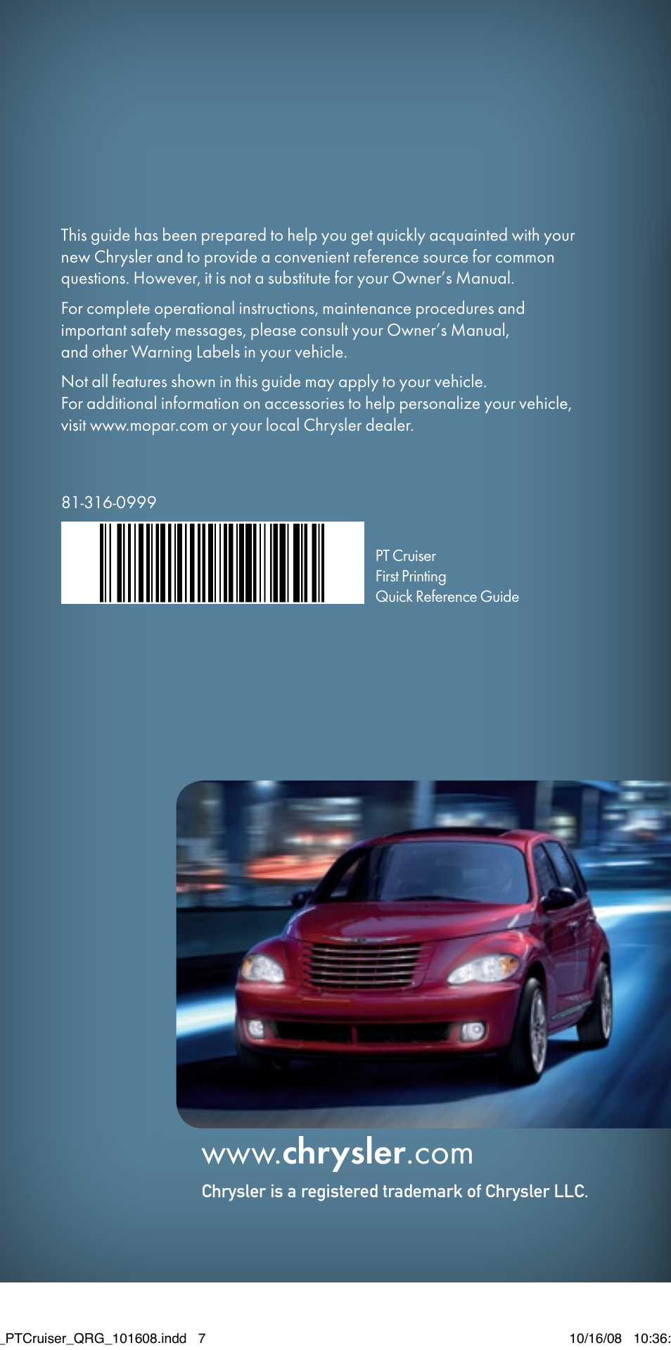 Chrysler 2009 PT Cruiser - Quick Reference Guide User Manual | Page 12 / 12