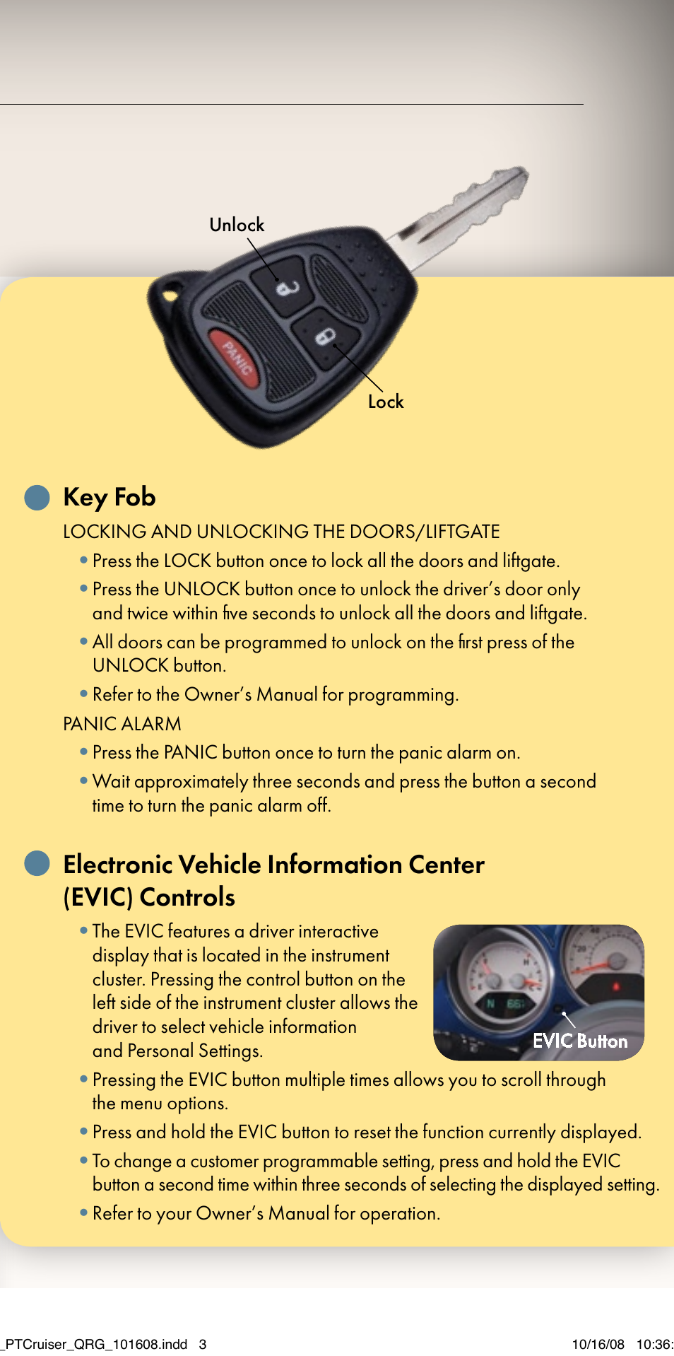 Key fob | Chrysler 2009 PT Cruiser - Quick Reference Guide User Manual | Page 5 / 12