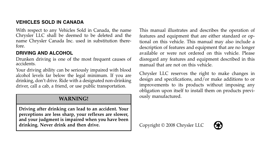 Chrysler 2009 Sebring Sedan - Owner Manual User Manual | Page 2 / 474