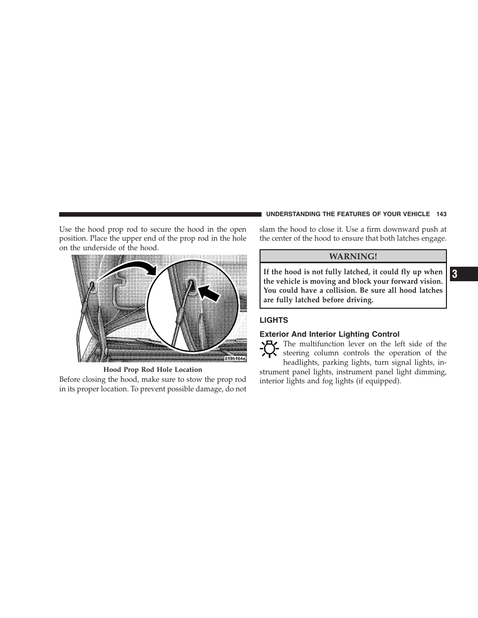 Lights, Exterior and interior lighting control | Chrysler 2009 Sebring Convertible - Owner Manual User Manual | Page 145 / 475