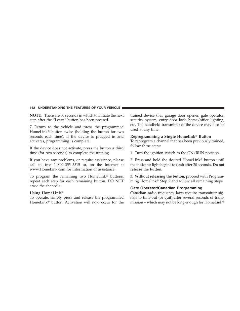 Gate operator/canadian programming | Chrysler 2009 Sebring Convertible - Owner Manual User Manual | Page 164 / 475