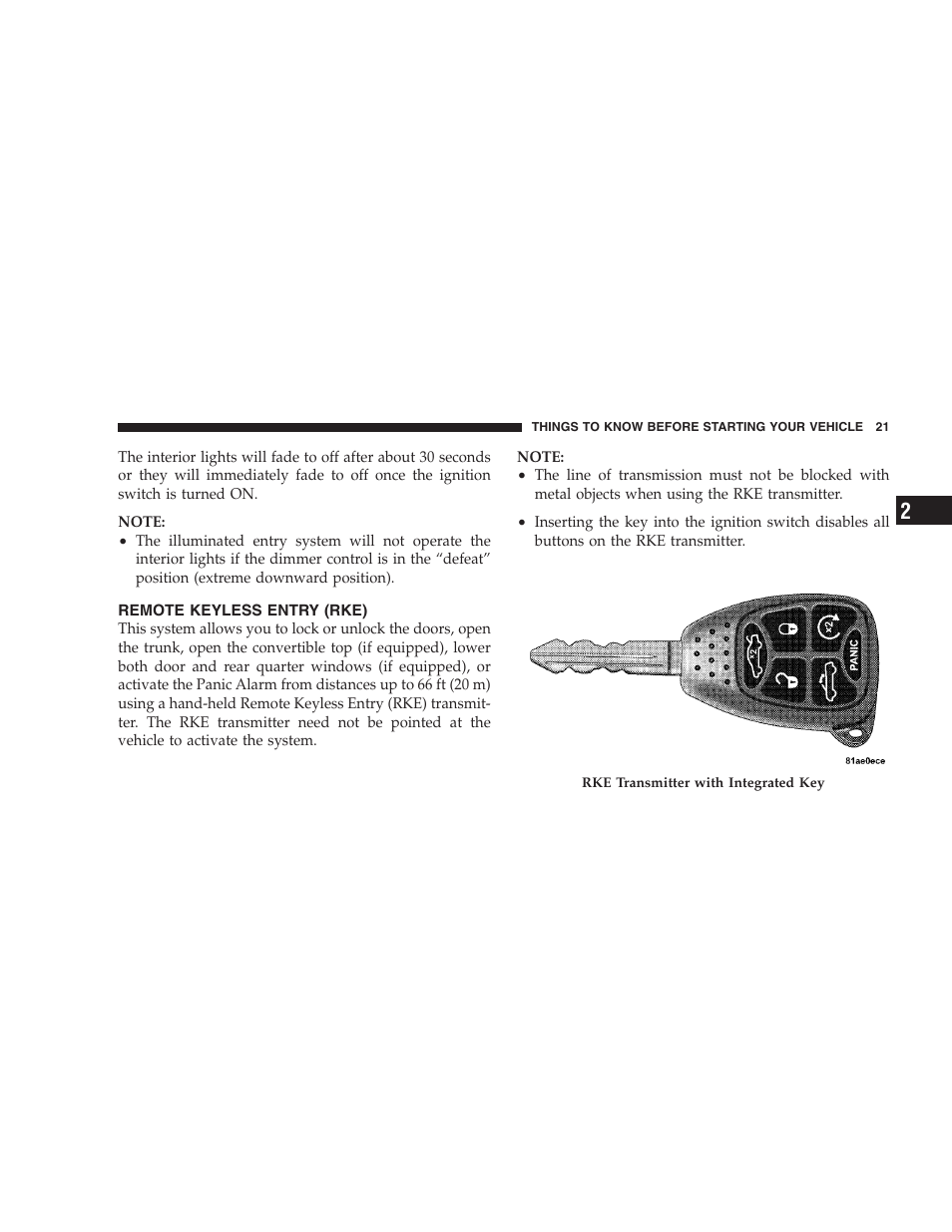 Remote keyless entry (rke) | Chrysler 2009 Sebring Convertible - Owner Manual User Manual | Page 23 / 475