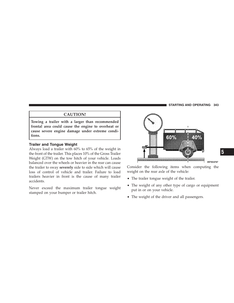 Trailer and tongue weight | Chrysler 2009 Sebring Convertible - Owner Manual User Manual | Page 345 / 475