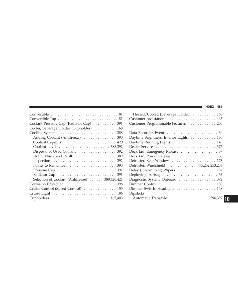 Chrysler 2009 Sebring Convertible - Owner Manual User Manual | Page 457 / 475