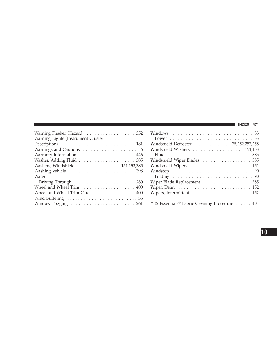 Chrysler 2009 Sebring Convertible - Owner Manual User Manual | Page 473 / 475