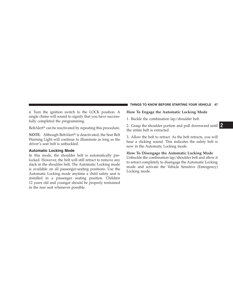 Automatic locking mode | Chrysler 2009 Sebring Convertible - Owner Manual User Manual | Page 49 / 475