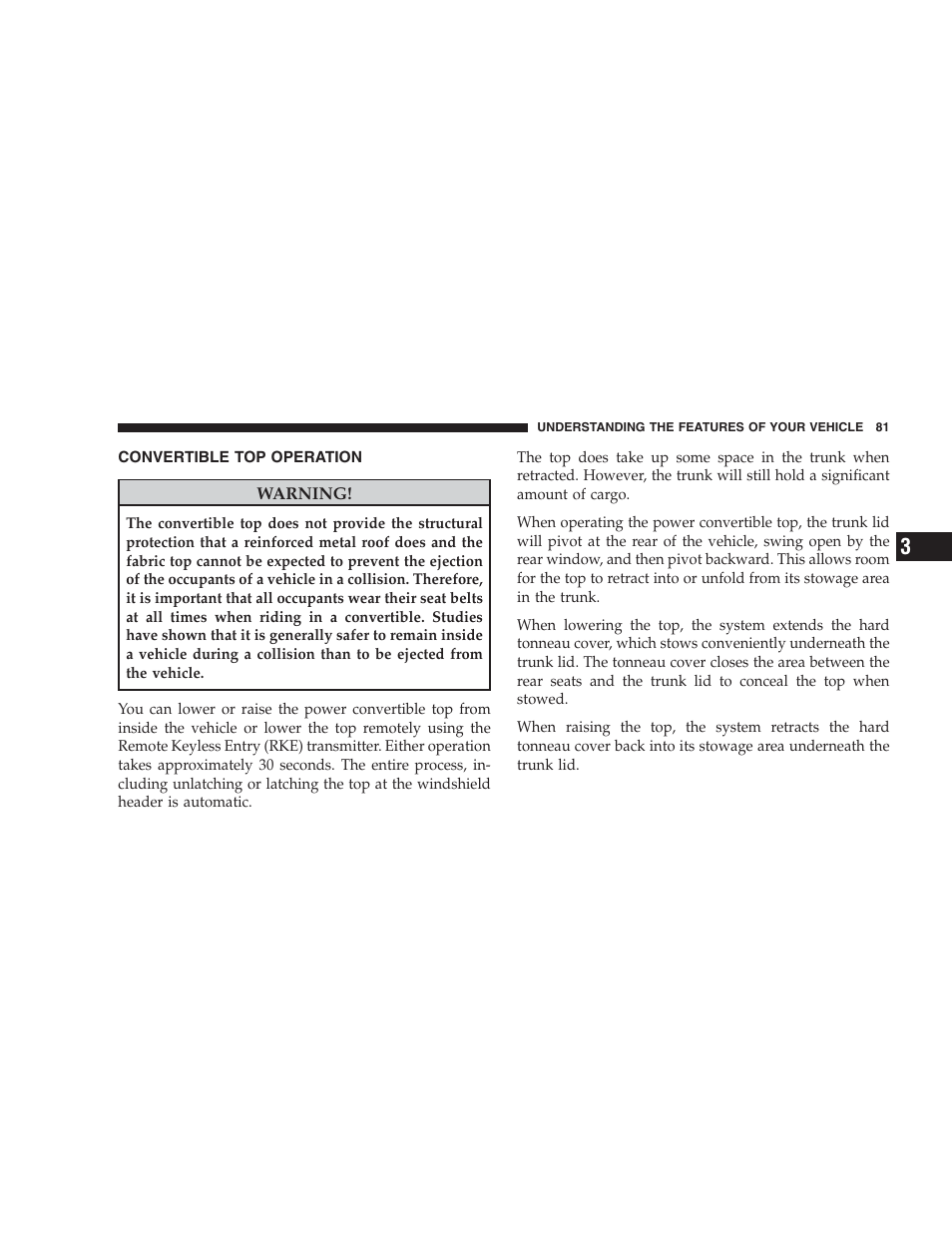 Convertible top operation | Chrysler 2009 Sebring Convertible - Owner Manual User Manual | Page 83 / 475