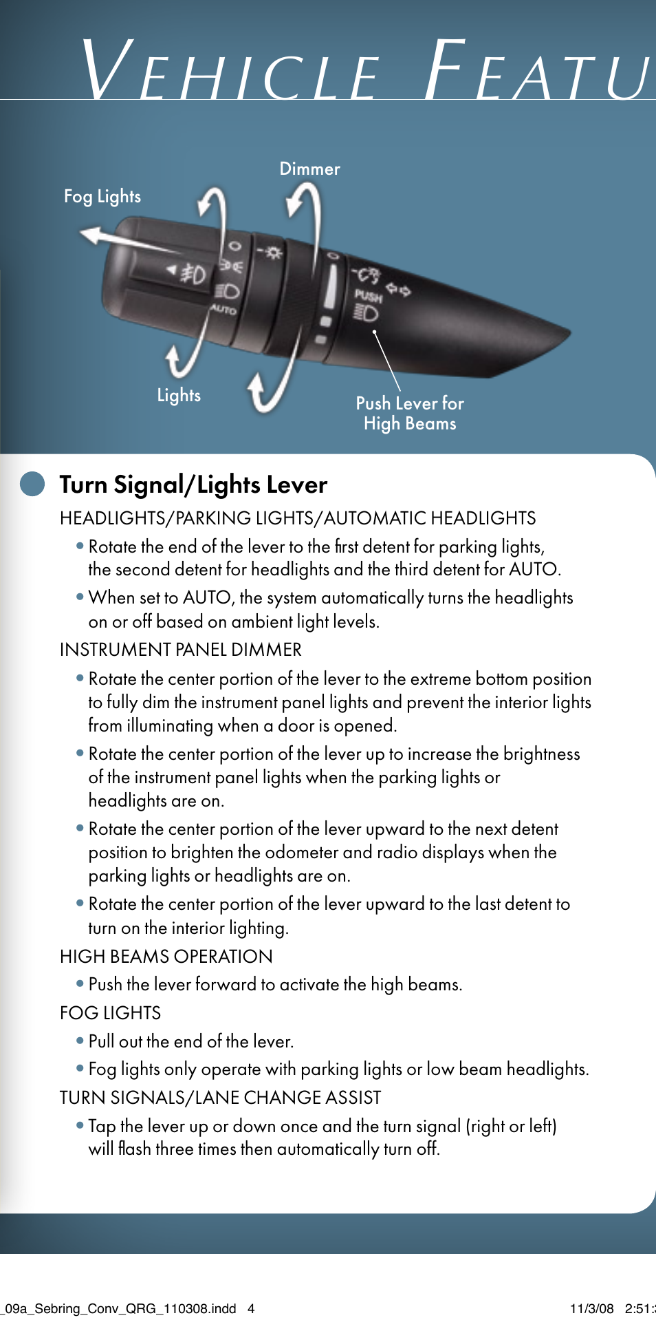 Chrysler 2009 Sebring Convertible - Quick Reference Guide User Manual | Page 4 / 12