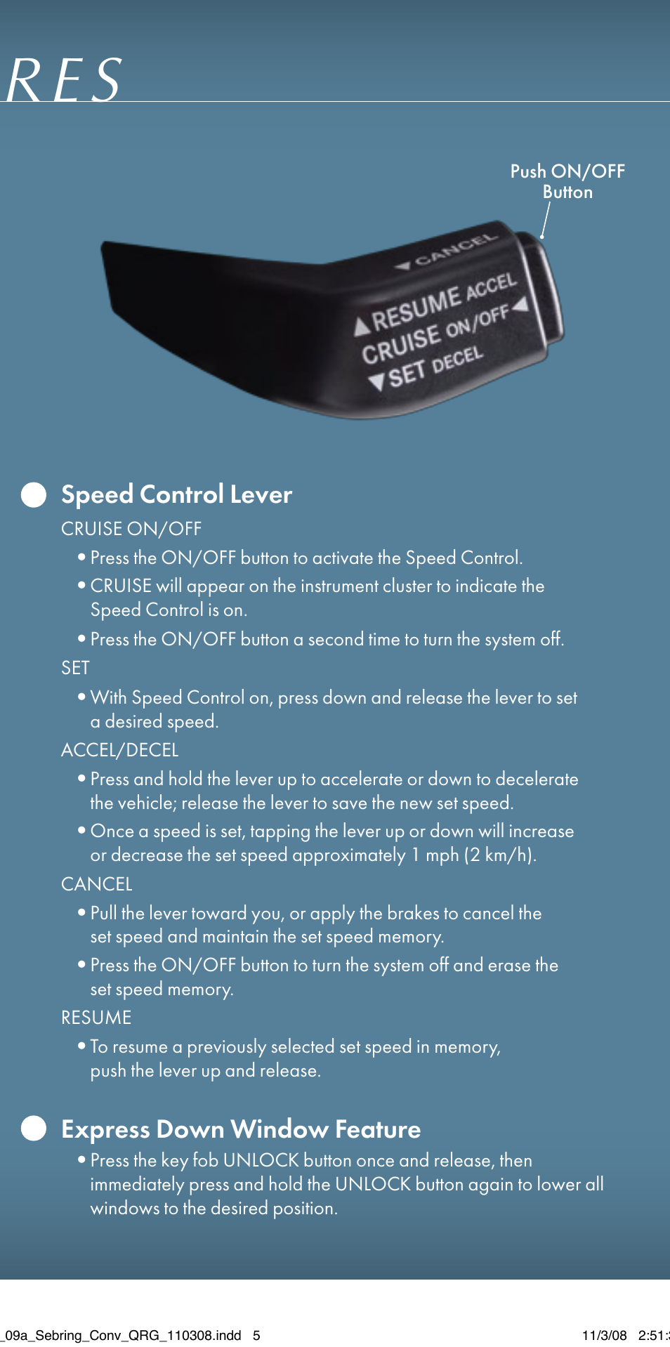 Chrysler 2009 Sebring Convertible - Quick Reference Guide User Manual | Page 5 / 12