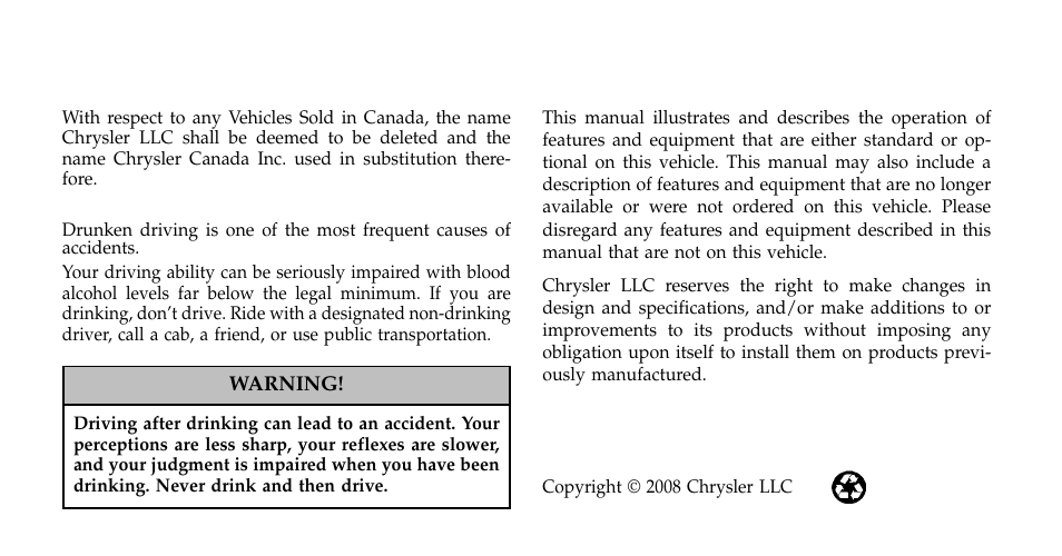 Chrysler 2009 Country - Owner Manual User Manual | Page 2 / 543