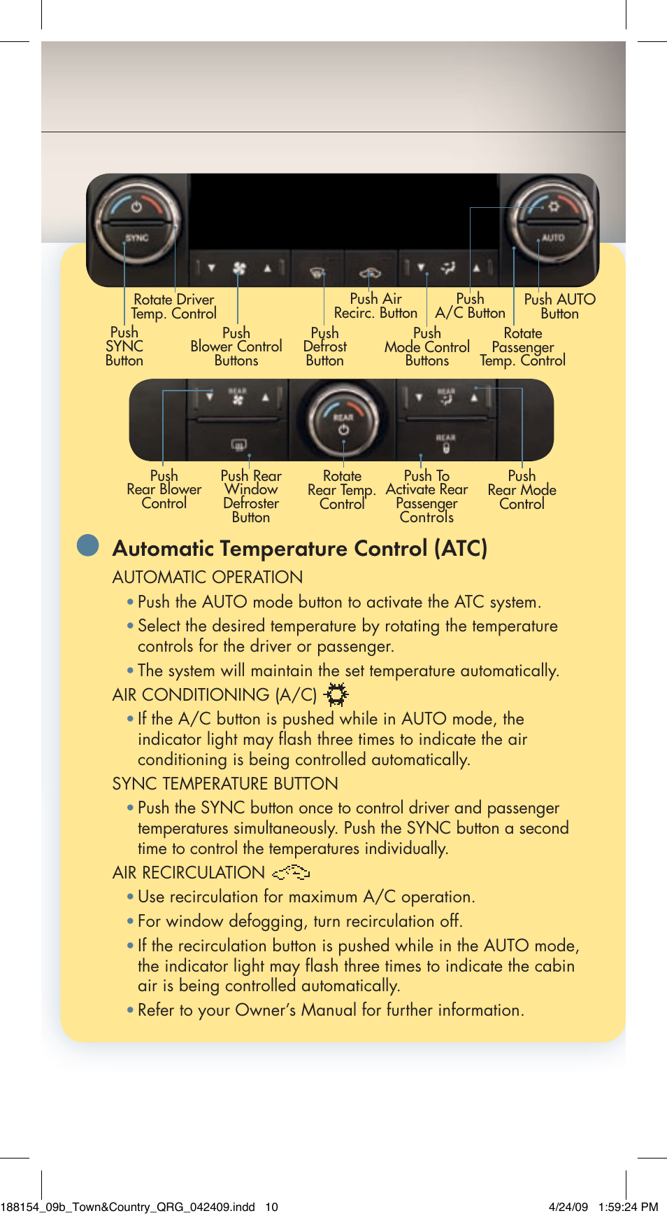 Automatic temperature control (atc) | Chrysler 2009 Country - Quick Reference Guide User Manual | Page 8 / 12