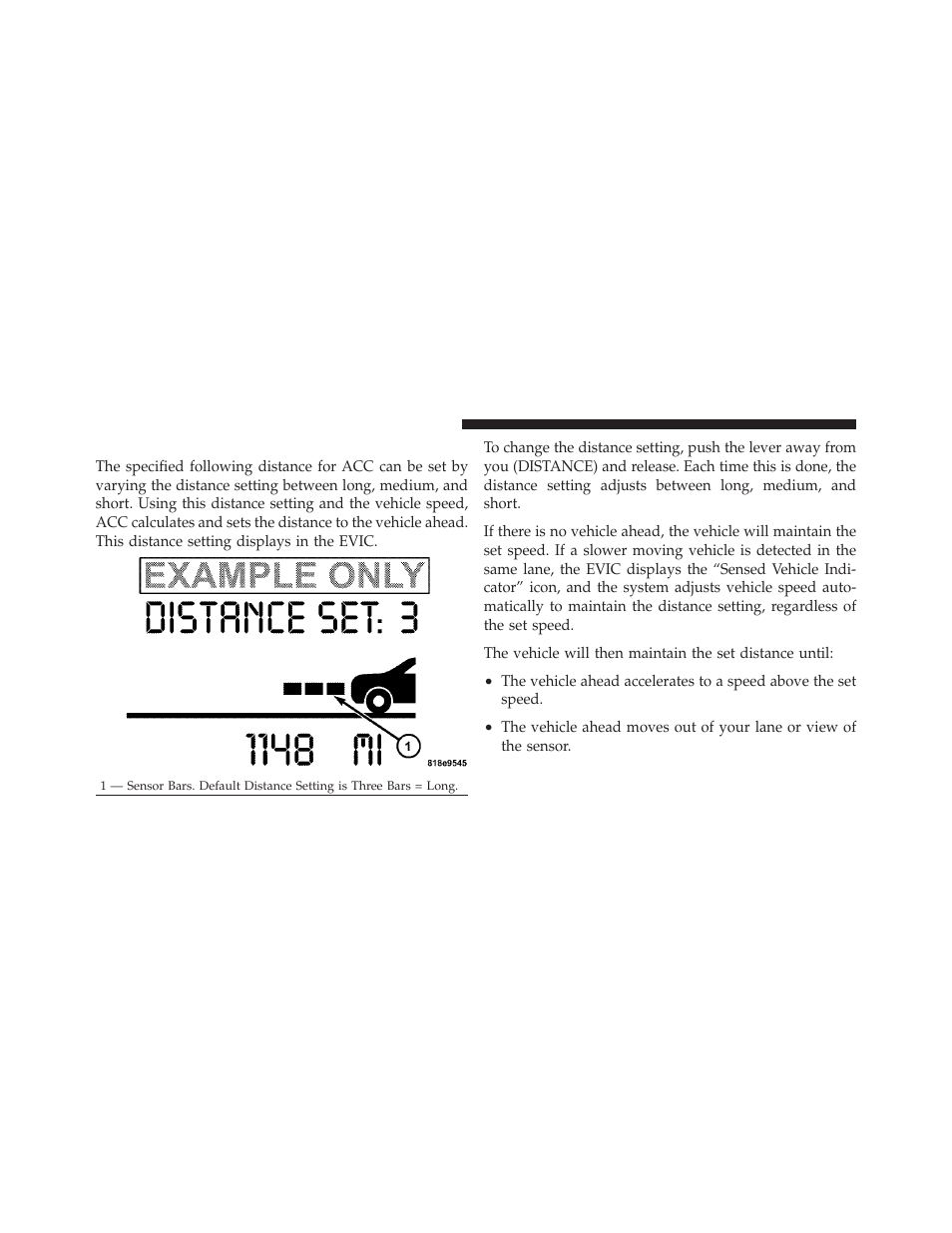 Setting the following distance in acc | Chrysler 2010 300 - Owner Manual User Manual | Page 171 / 538