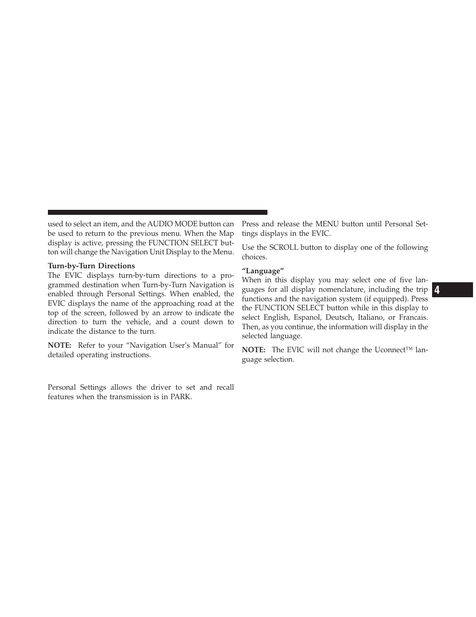 Personal settings (customer-programmable features), Personal settings (customer-programmable, Features) | Chrysler 2010 300 - Owner Manual User Manual | Page 246 / 538