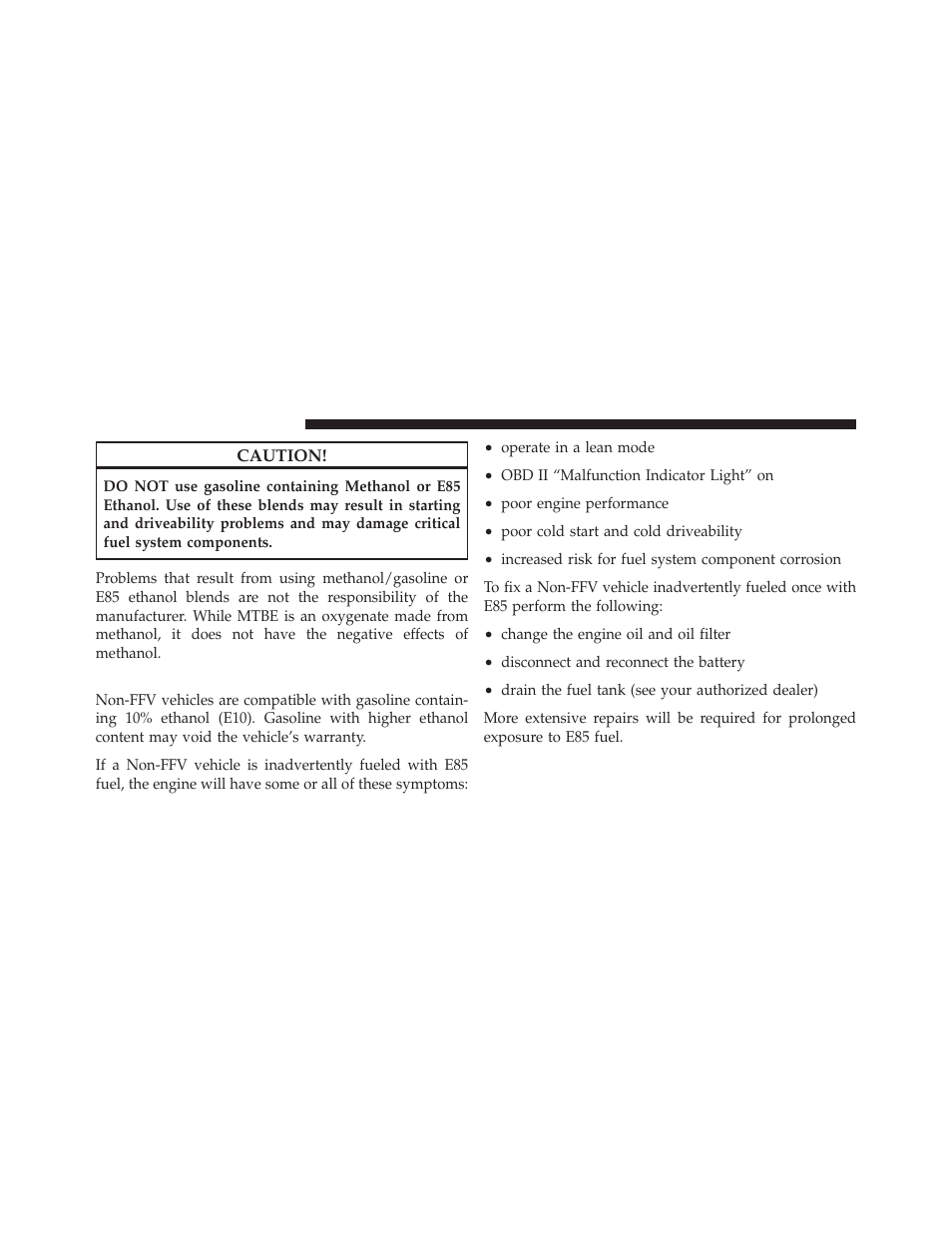 E85 usage in non-flex fuel vehicles | Chrysler 2010 300 - Owner Manual User Manual | Page 377 / 538