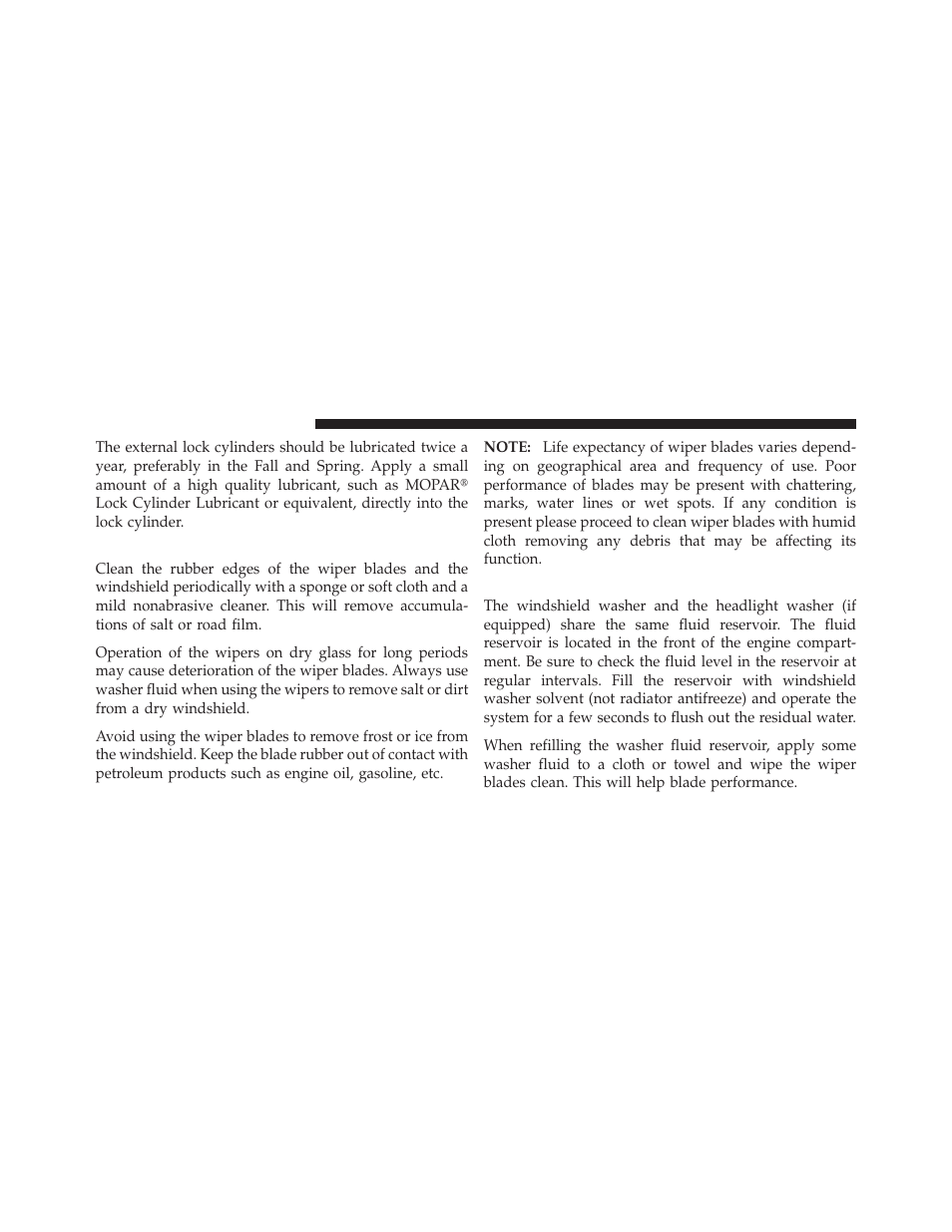 Windshield wiper blades, Adding washer fluid | Chrysler 2010 300 - Owner Manual User Manual | Page 441 / 538