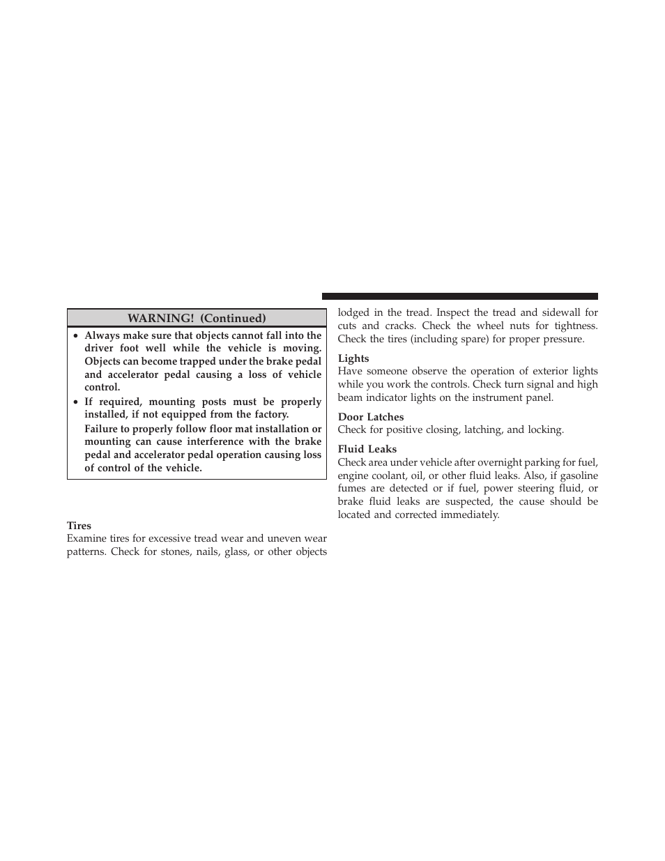 Periodic safety checks you should make, Outside the vehicle | Chrysler 2010 300 - Owner Manual User Manual | Page 85 / 538