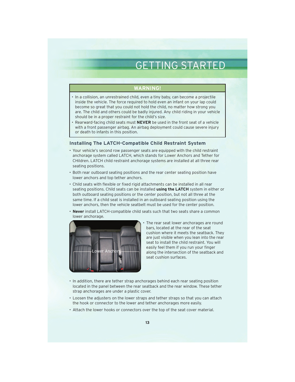 Getting started | Chrysler 2010 300 SRT - User Guide User Manual | Page 15 / 88