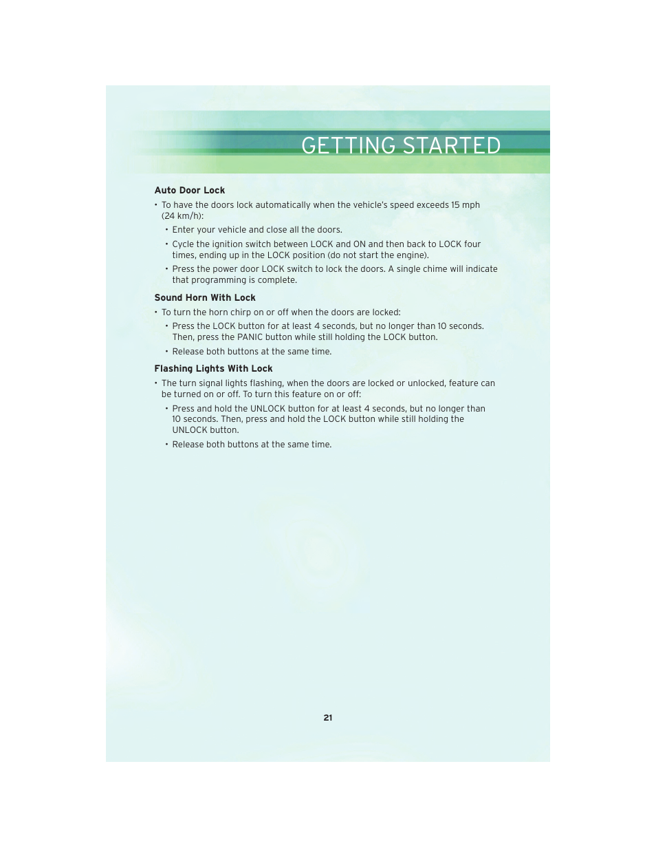 Getting started | Chrysler 2010 300 SRT - User Guide User Manual | Page 23 / 88