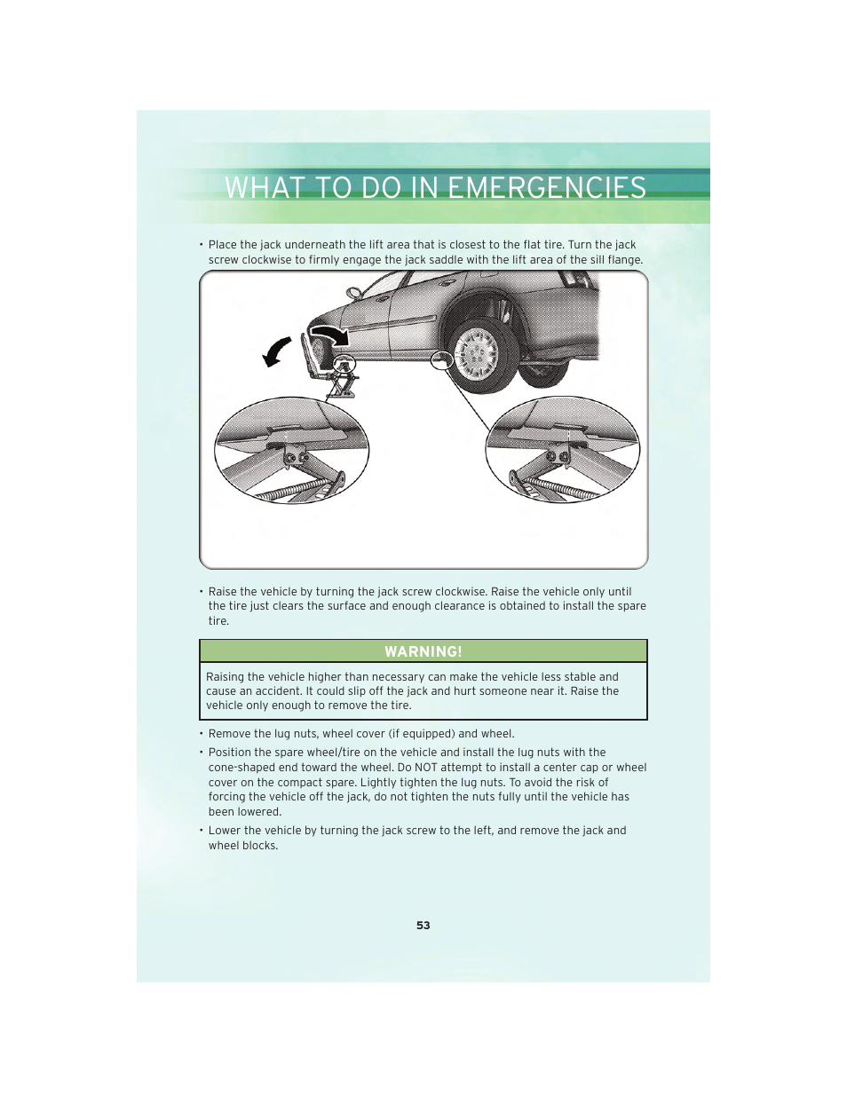 What to do in emergencies | Chrysler 2010 300 SRT - User Guide User Manual | Page 55 / 88