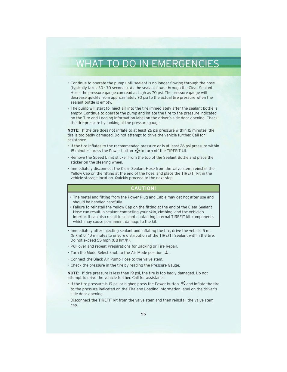 What to do in emergencies | Chrysler 2010 300 SRT - User Guide User Manual | Page 57 / 88