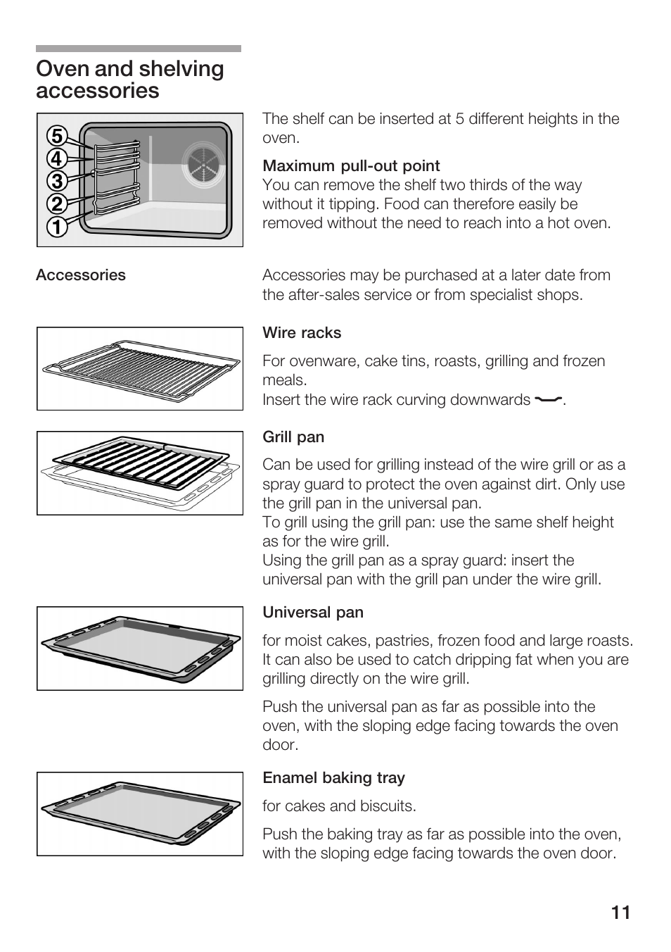 Oven and shelving accessories | Bosch HBN 5405.0 A User Manual | Page 11 / 48