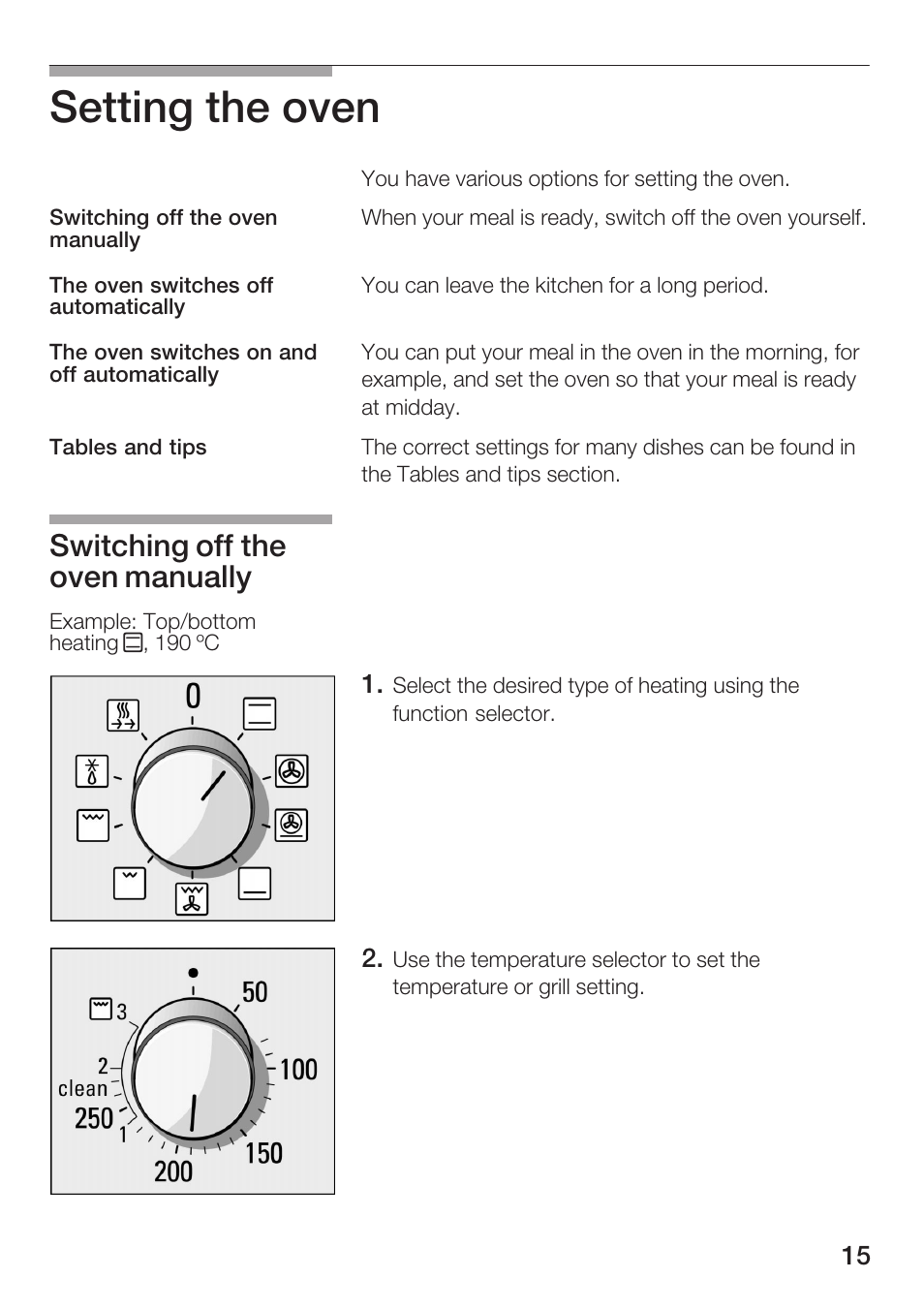 Setting the oven, Switching off the oven manually | Bosch HBN 5405.0 A User Manual | Page 15 / 48