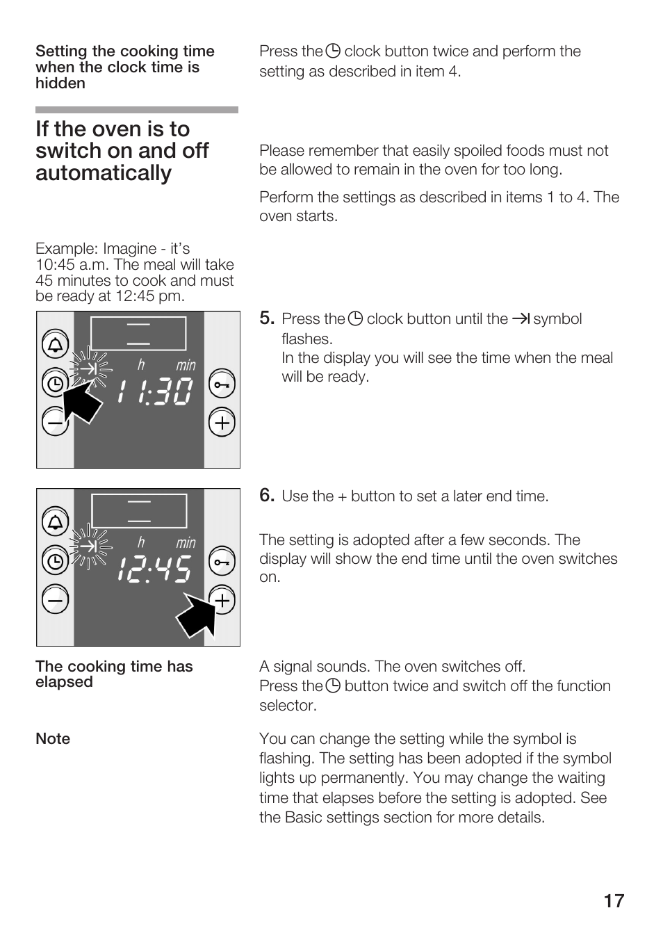 If the oven is to switch on and off automatically | Bosch HBN 5405.0 A User Manual | Page 17 / 48
