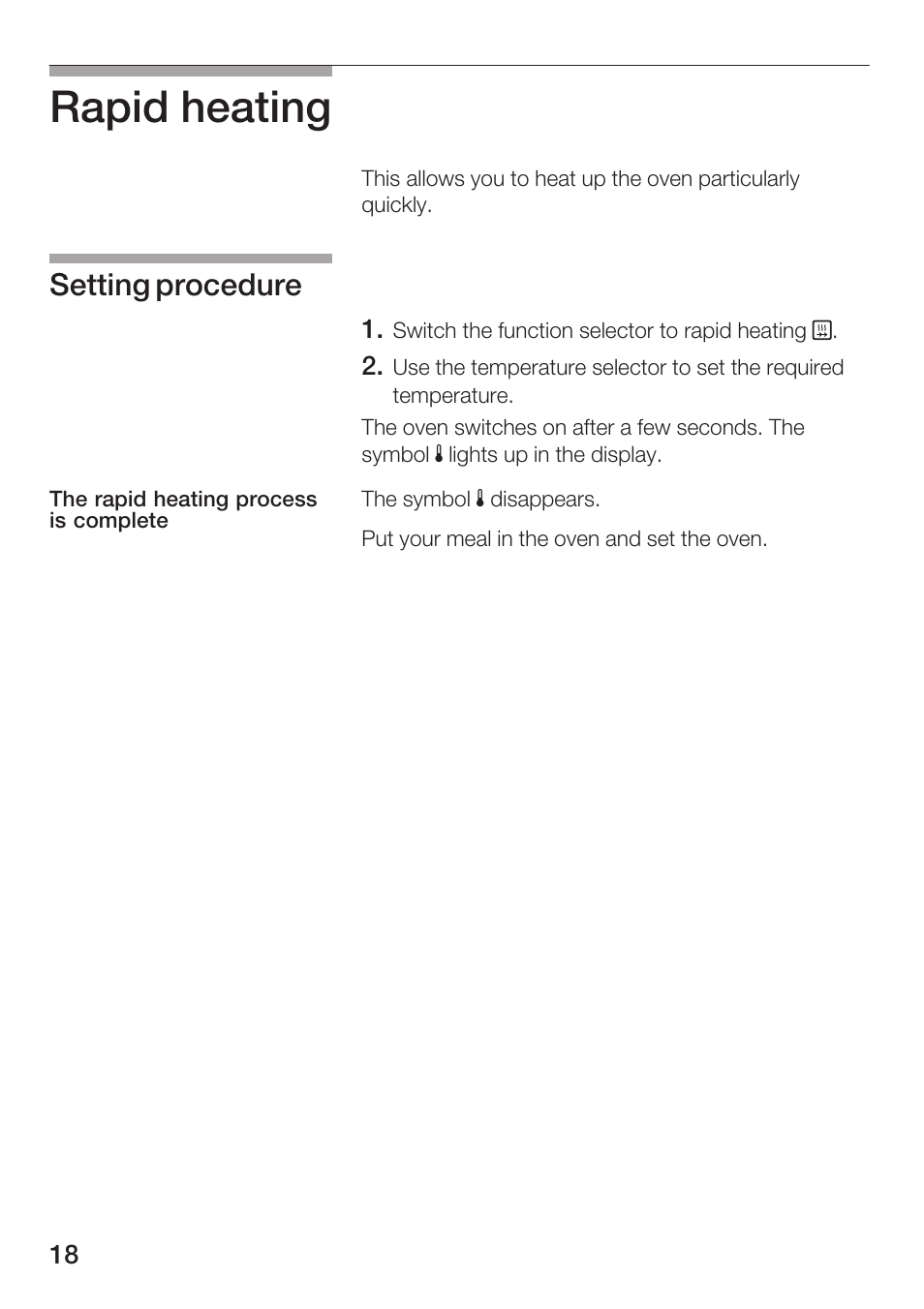 Rapid heating, Setting procedure | Bosch HBN 5405.0 A User Manual | Page 18 / 48