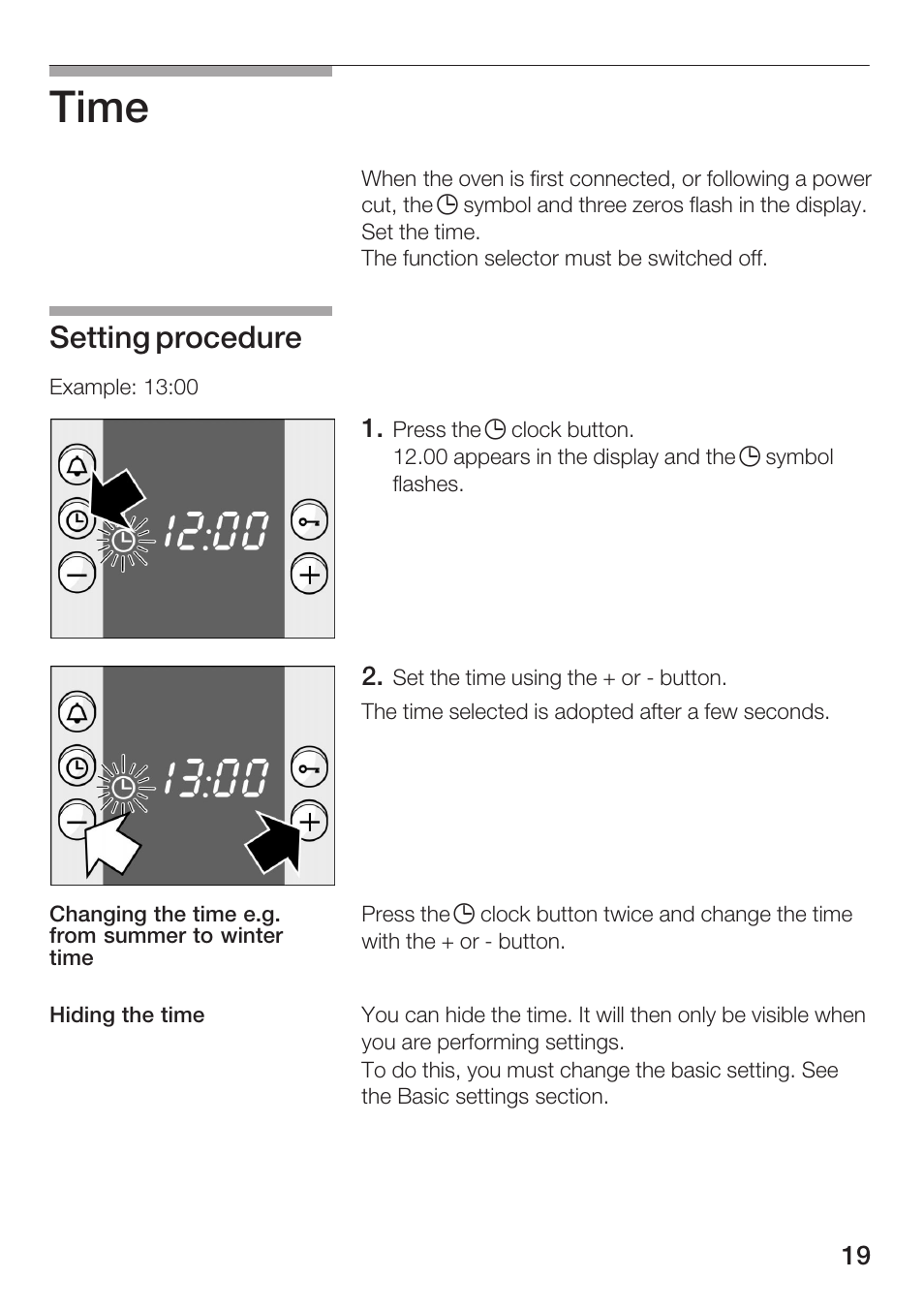 Time, Setting procedure | Bosch HBN 5405.0 A User Manual | Page 19 / 48