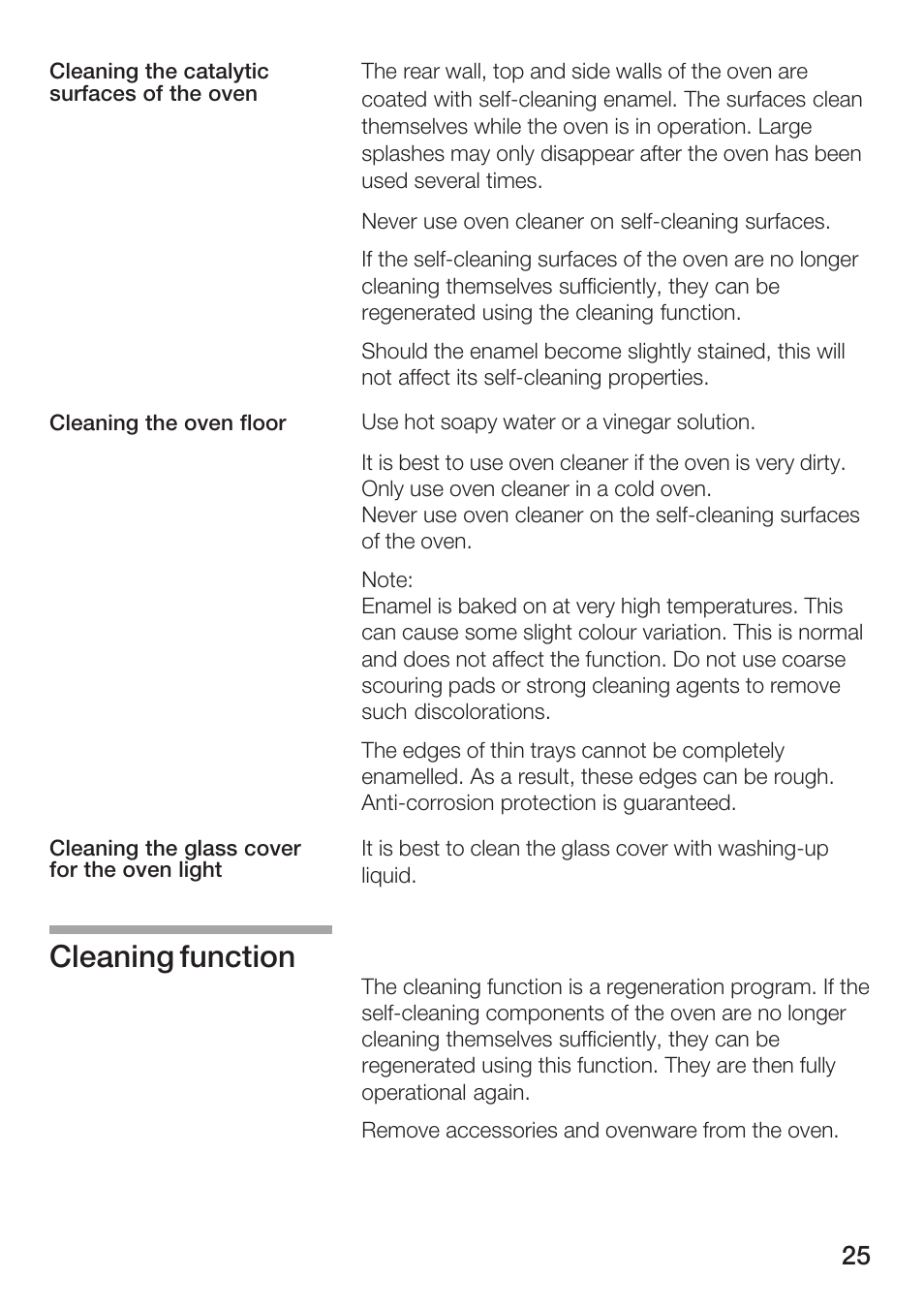 Cleaning function | Bosch HBN 5405.0 A User Manual | Page 25 / 48