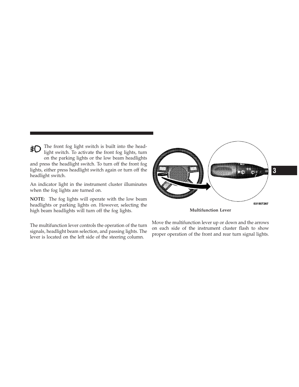 Fog lights, Multifunction lever, Turn signals | Chrysler 2010 300 SRT - Owner Manual User Manual | Page 146 / 465