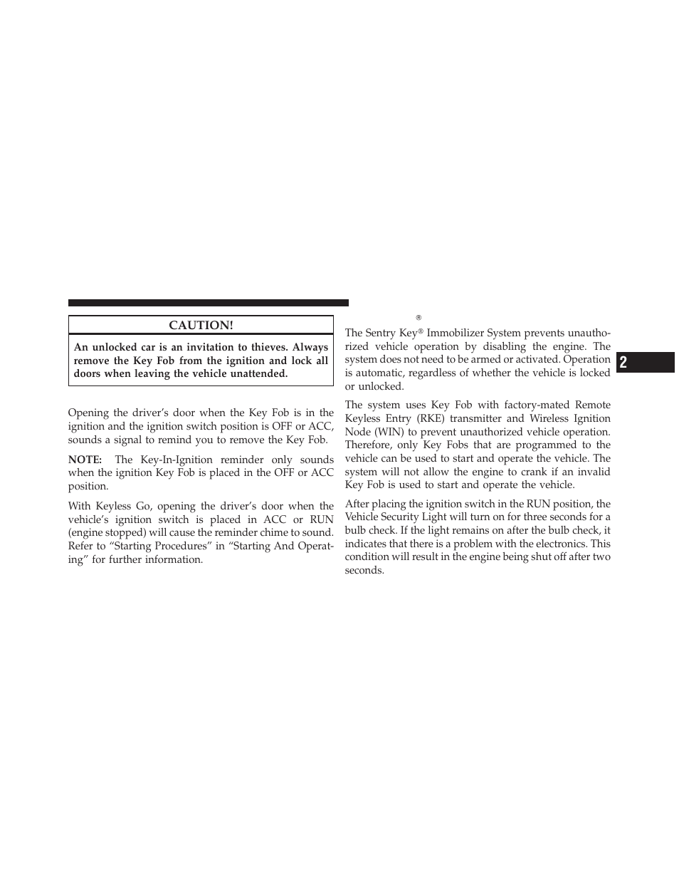 Key-in-ignition reminder, Sentry keyĥ, Sentry key | Chrysler 2010 300 SRT - Owner Manual User Manual | Page 16 / 465