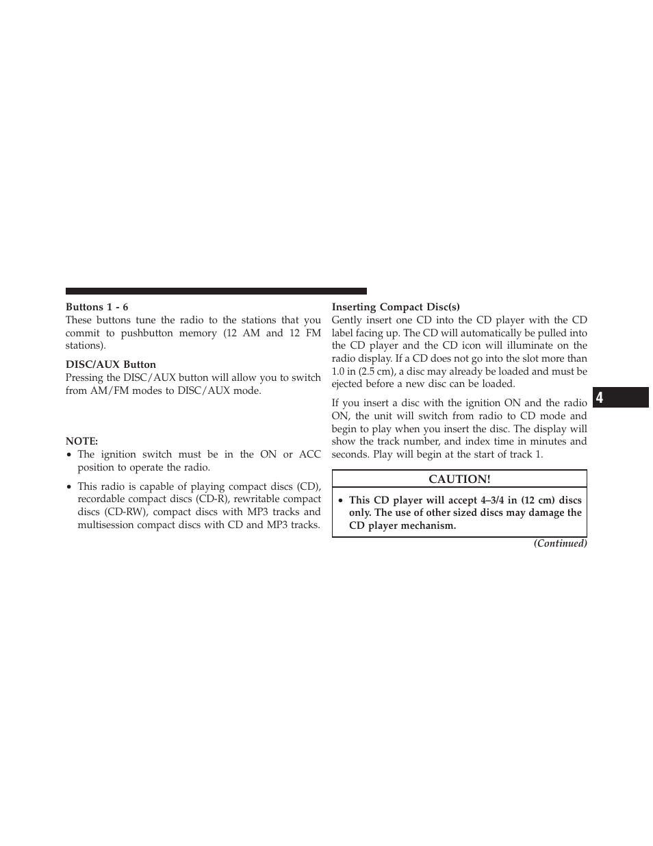 Operation instructions — cd mode for cd, And mp3 audio play | Chrysler 2010 300 SRT - Owner Manual User Manual | Page 242 / 465