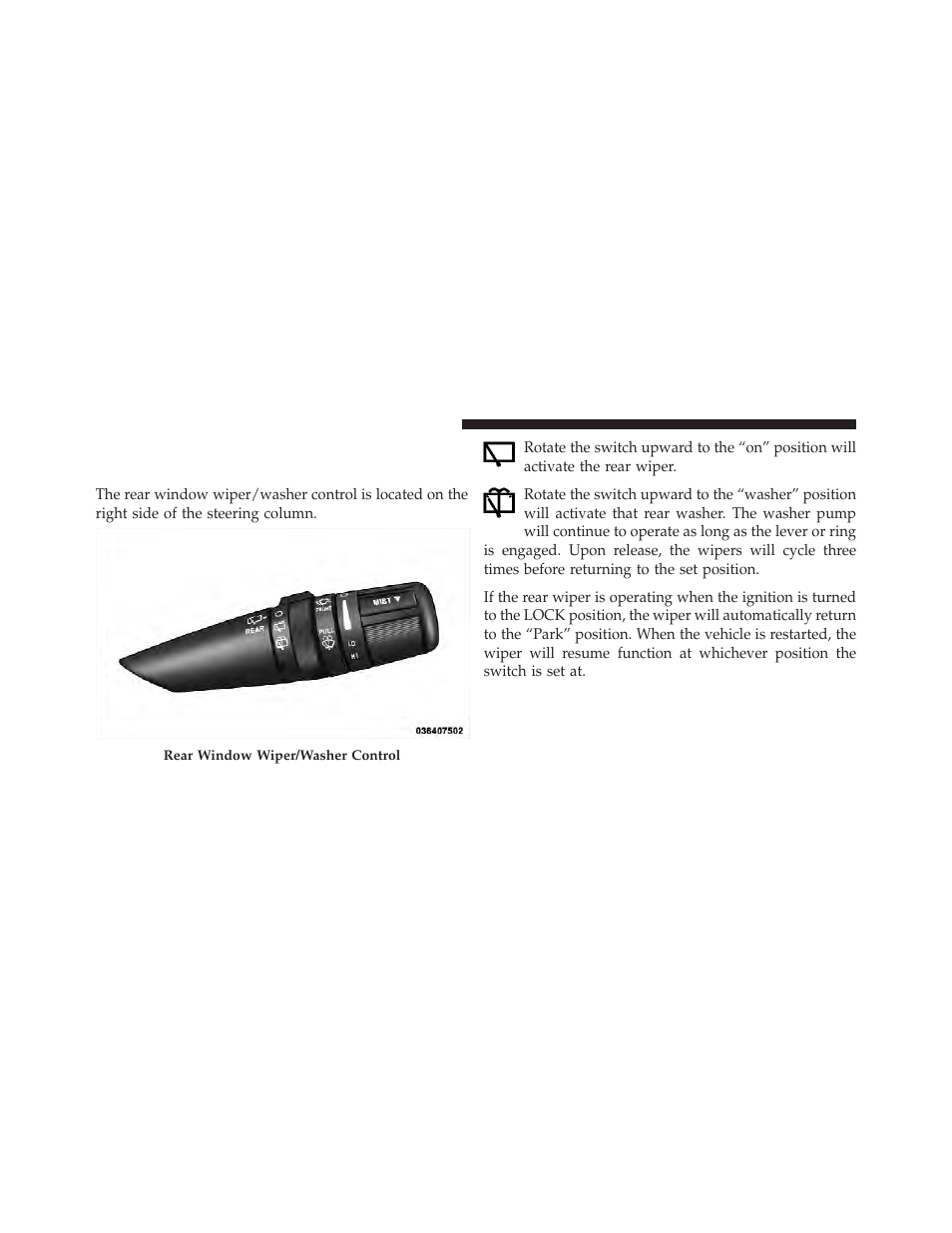 Rear window features, Rear window wiper/washer | Chrysler 2010 PT Cruiser - Owner Manual User Manual | Page 135 / 368