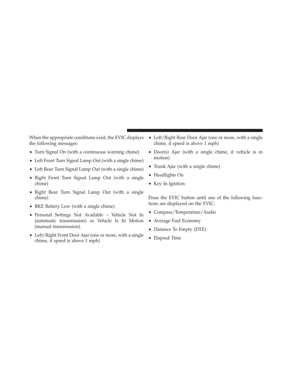 Evic functions | Chrysler 2010 PT Cruiser - Owner Manual User Manual | Page 161 / 368