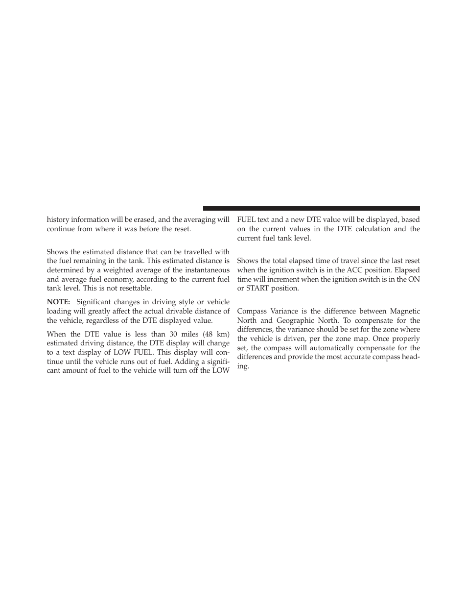 Distance to empty (dte), Elapsed time, Compass variance | Chrysler 2010 PT Cruiser - Owner Manual User Manual | Page 163 / 368