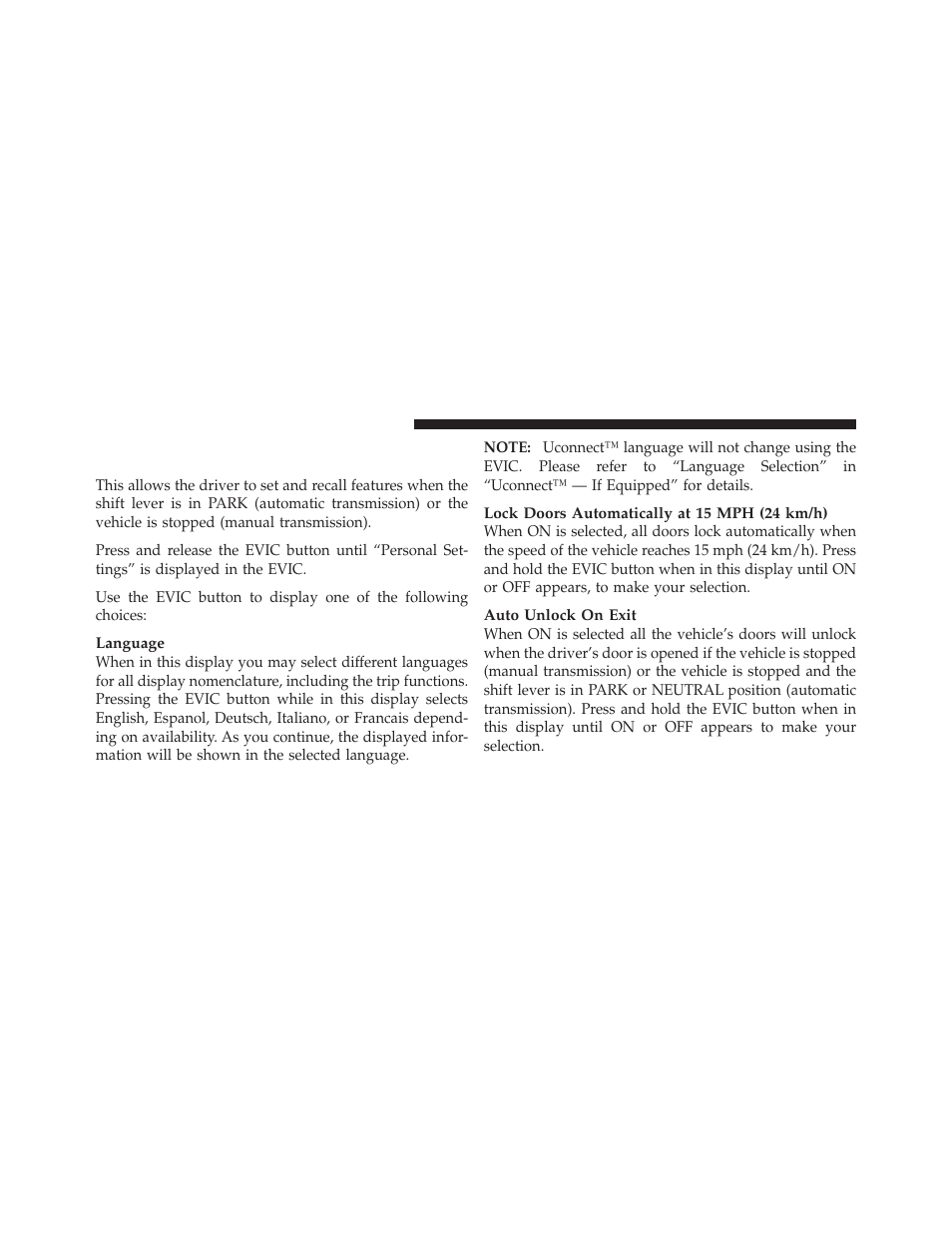 Personal settings (customer-programmable features) | Chrysler 2010 PT Cruiser - Owner Manual User Manual | Page 165 / 368