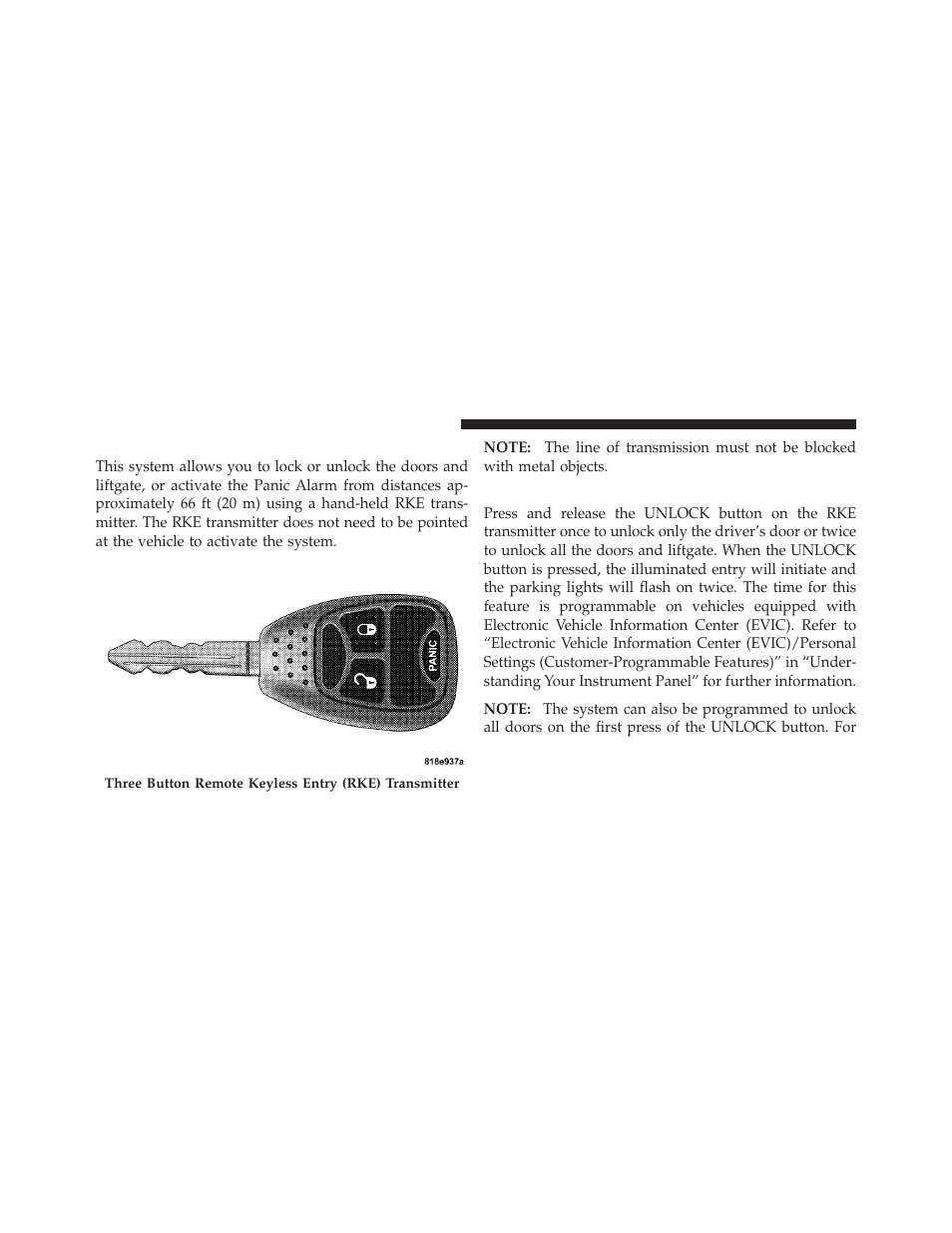 Remote keyless entry (rke), To unlock the doors and liftgate | Chrysler 2010 PT Cruiser - Owner Manual User Manual | Page 21 / 368