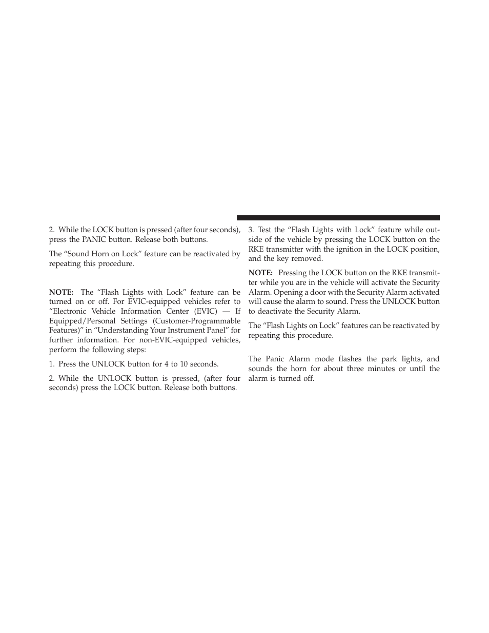 To turn off “flash lights with lock, Panic alarm | Chrysler 2010 PT Cruiser - Owner Manual User Manual | Page 23 / 368