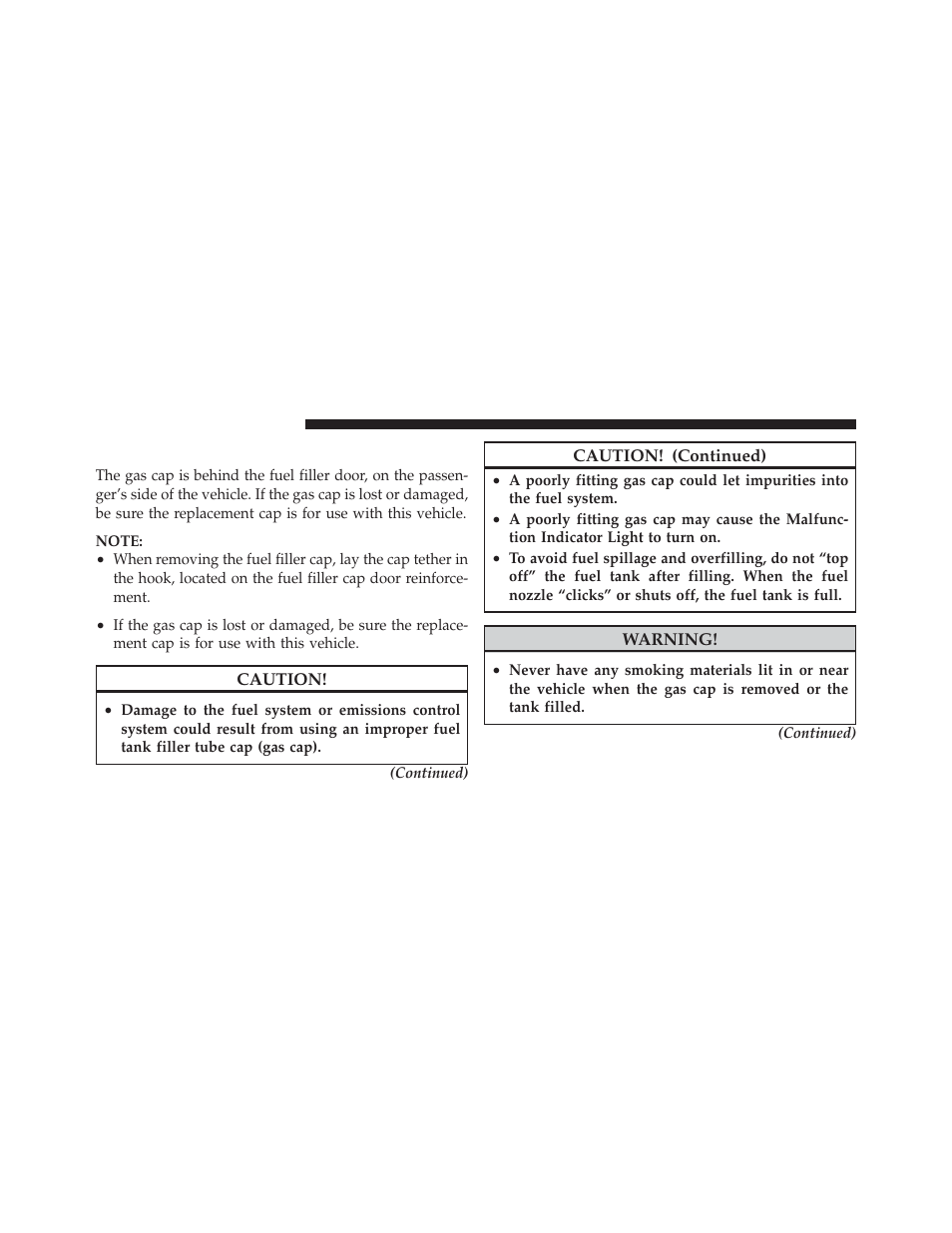 Fuel filler cap (gas cap) | Chrysler 2010 PT Cruiser - Owner Manual User Manual | Page 243 / 368