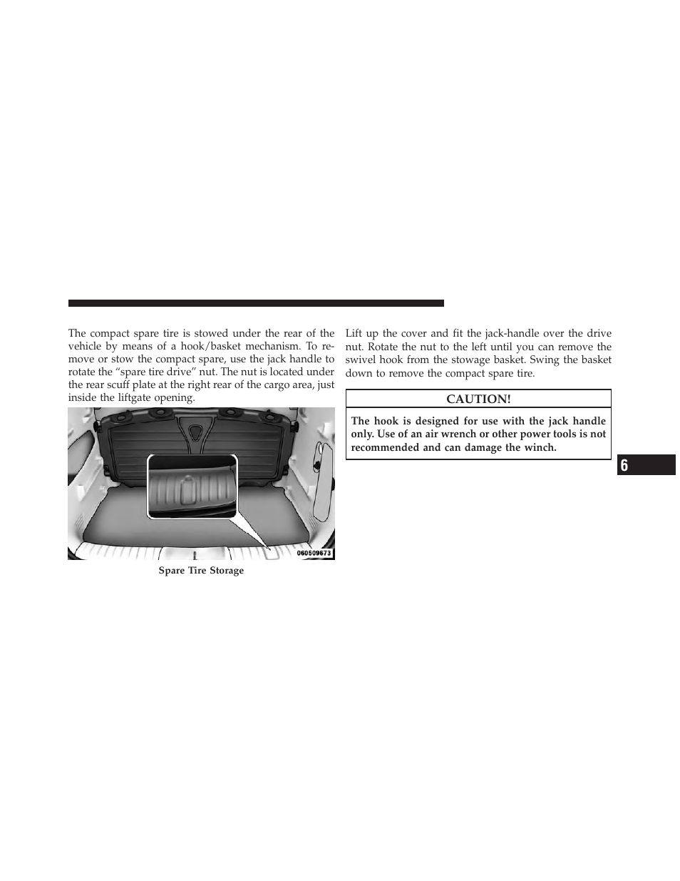 Spare tire stowage, Spare tire removal | Chrysler 2010 PT Cruiser - Owner Manual User Manual | Page 264 / 368