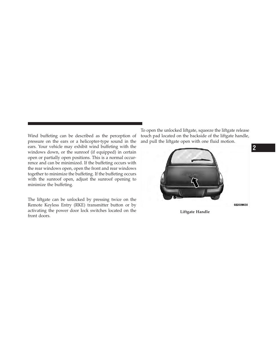 Wind buffeting, Liftgate | Chrysler 2010 PT Cruiser - Owner Manual User Manual | Page 34 / 368