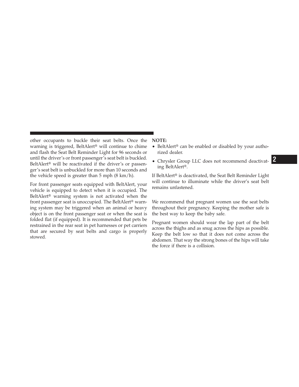 Seat belts and pregnant women | Chrysler 2010 PT Cruiser - Owner Manual User Manual | Page 46 / 368