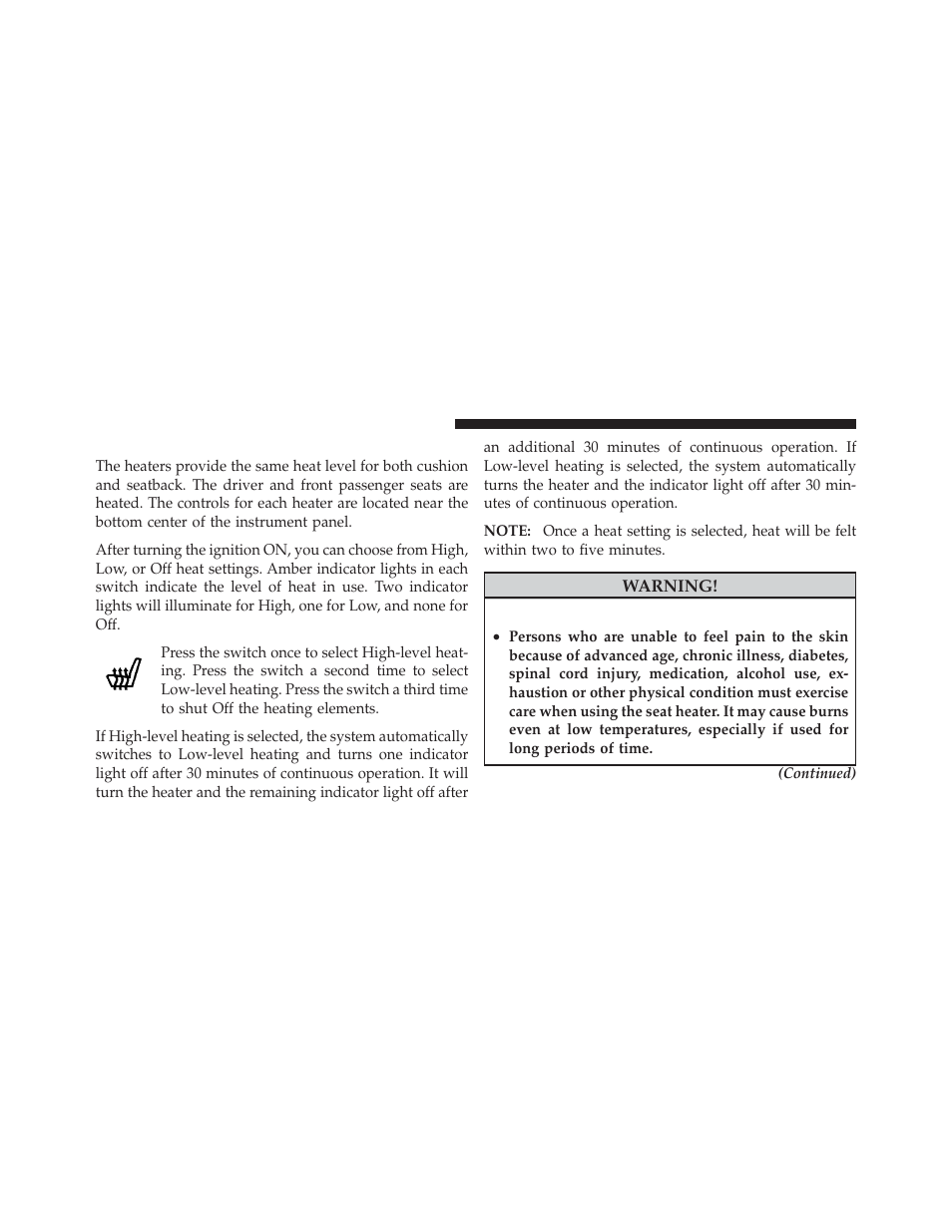 Heated seats — if equipped | Chrysler 2010 PT Cruiser - Owner Manual User Manual | Page 91 / 368