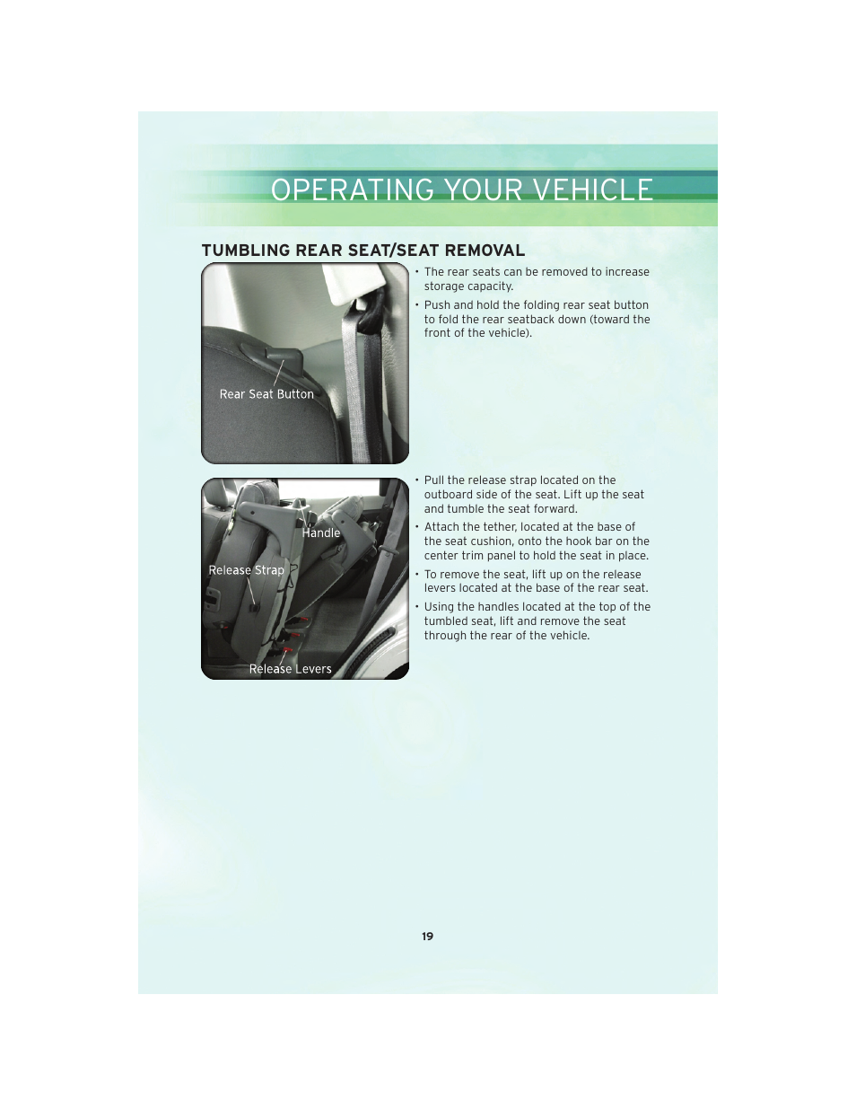 Tumbling rear seat/seat removal, Operating your vehicle | Chrysler 2010 PT Cruiser - User Guide User Manual | Page 21 / 60