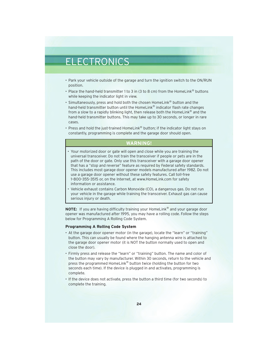 Electronics, Warning | Chrysler 2010 PT Cruiser - User Guide User Manual | Page 26 / 60