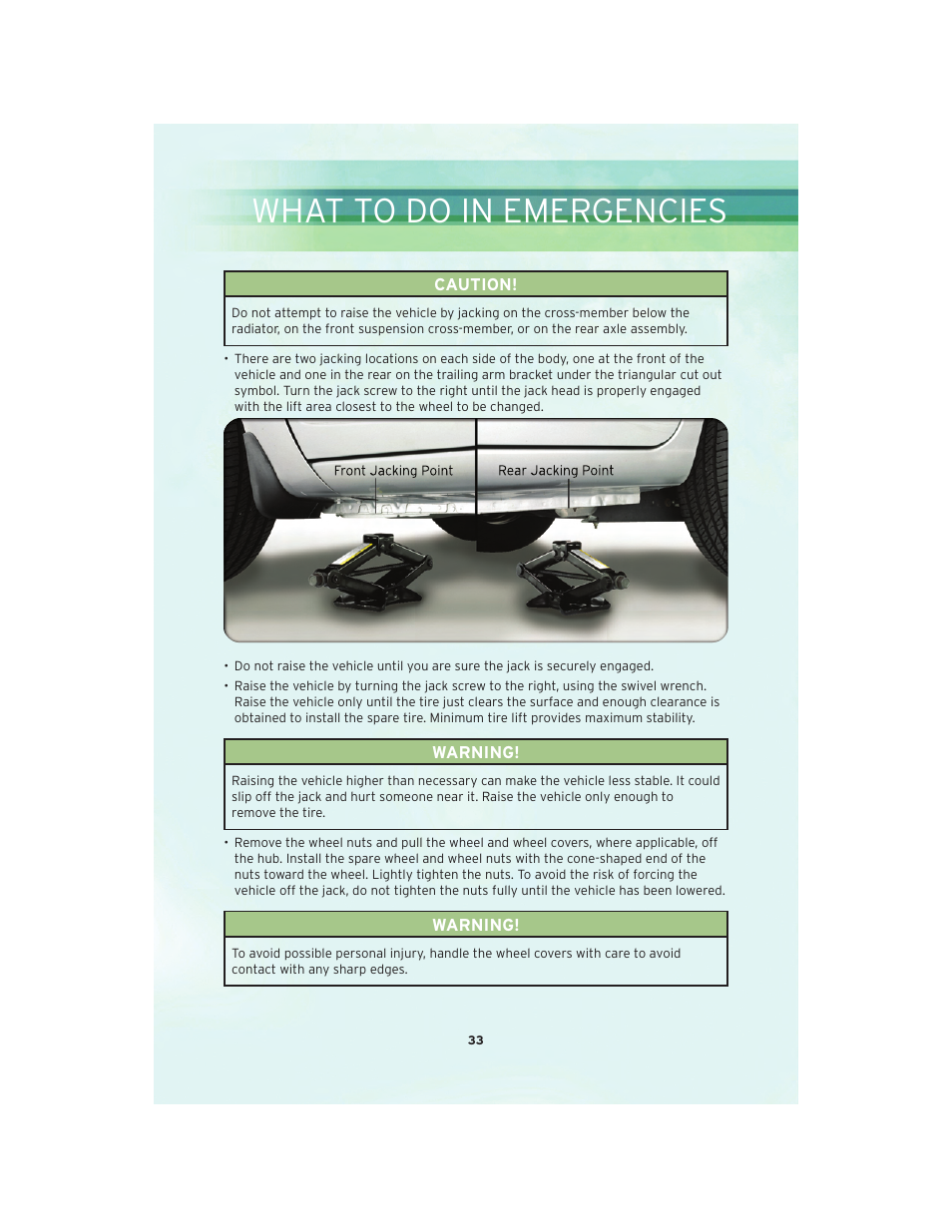 What to do in emergencies | Chrysler 2010 PT Cruiser - User Guide User Manual | Page 35 / 60